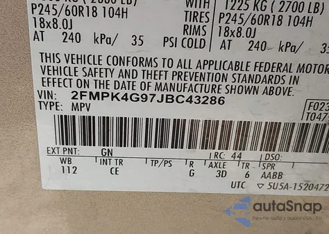 2018 Ford Edge Se from USA, damaged, VIN 2FMPK4G97JBC43286